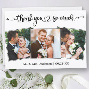 Kalligrafie-Skript-Herz 3 Fotos Hochzeit Dankeskarte