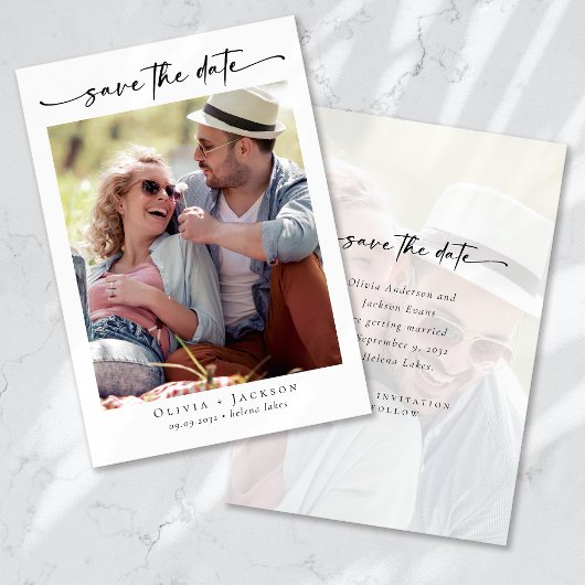 Kalligrafie-Skript Moderne Hochzeit von Fotos Save The Date