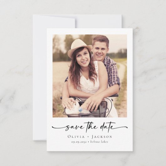 Kalligrafie-Skript Moderne Hochzeit von Fotos Save The Date (Vorderseite)
