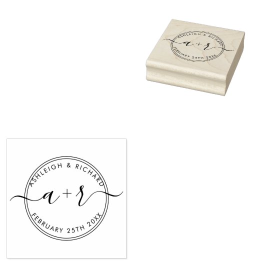 Kalligrafie-Skriptinitialen, die das Datum speiche Gummistempel (Stempel)