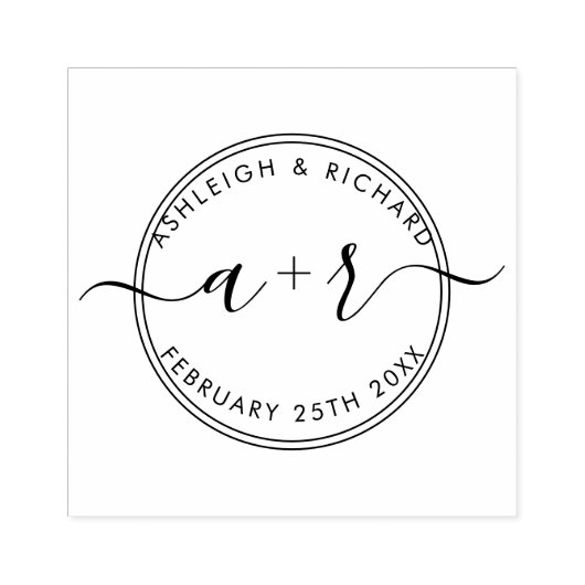 Kalligrafie-Skriptinitialen, die das Datum speiche Gummistempel (Prägung)