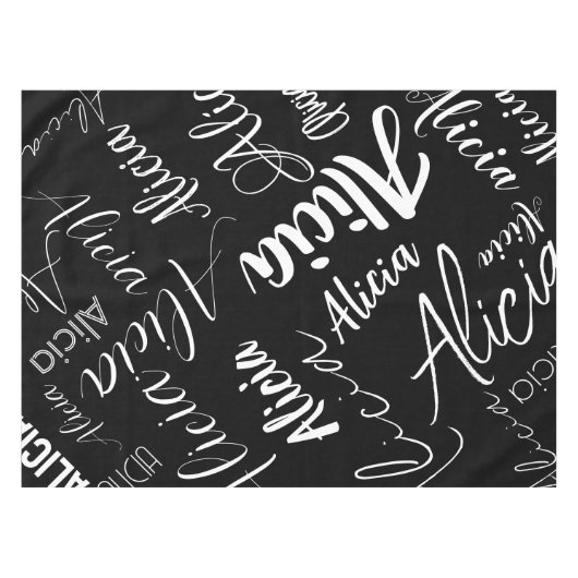Kalligrafie Skriptname Art Schwarz-weiß Modern Tischdecke (Vorderseite (Horizontal))