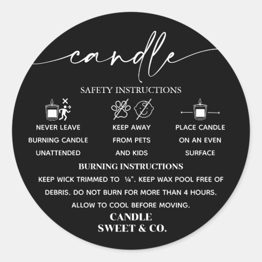 Kalligrafie-Skriptwarnung Schwarz-Weiß-Kerze Runder Aufkleber (Vorderseite)