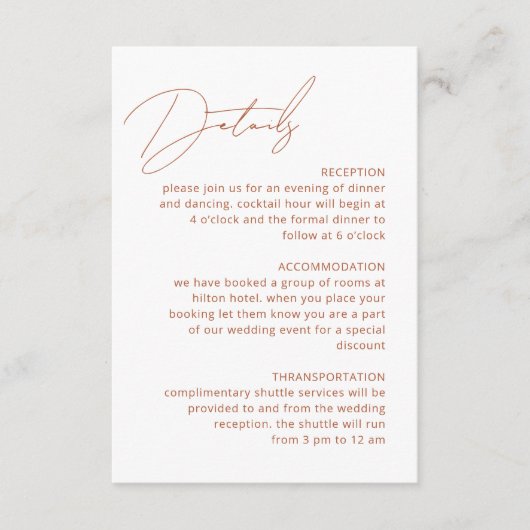 Kalligrafie Terracotta Details QR Code Hochzeit Begleitkarte (Vorderseite)