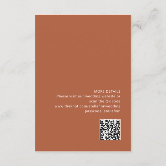 Kalligrafie Terracotta Details QR Code Hochzeit Begleitkarte (Rückseite)
