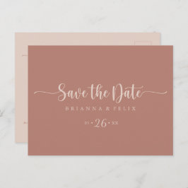 Kalligrafie Terracotta Horizontal Save the Date Postkarte