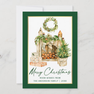 Kalligrafie-Tinte-Wasserfarbe-Weihnachten-Goldrahm Feiertagskarte