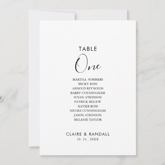 Kalligrafie Tischnummer 1 Sitzdiagramm (Rückseite)