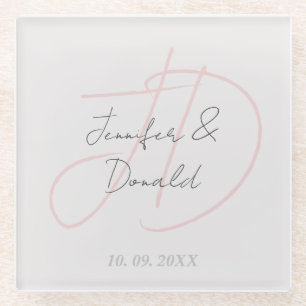 Kalligrafie-trend klassisches Schriftmonogramm Glasuntersetzer