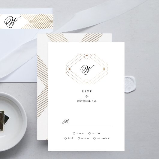 Kalligrafie Typografie Monogram Gold Deko Wedding RSVP Karte