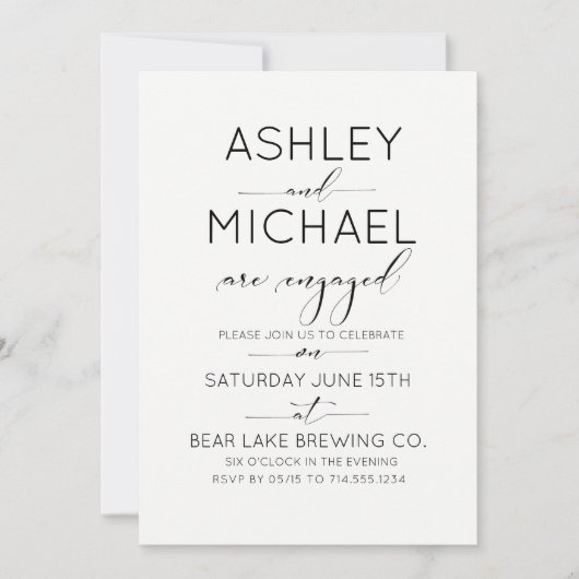 Kalligrafie Typografie QR Code Engagement Partei Einladung (Vorderseite)