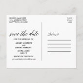 Kalligrafie und tropische Flora Save the Date Postkarte (Rückseite)