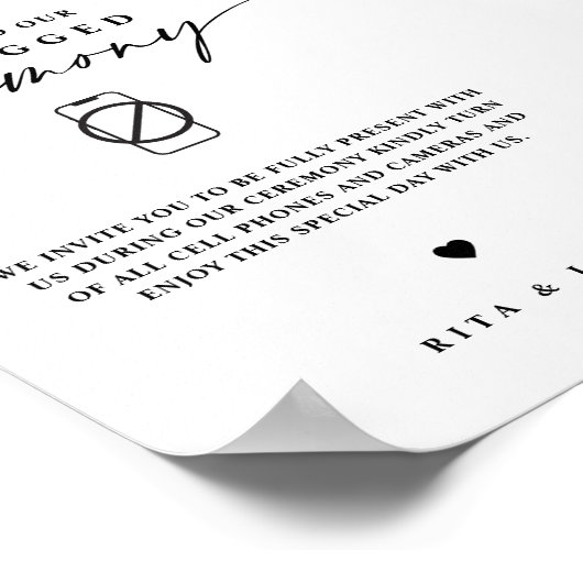 Kalligrafie-Unplugged-Zeremonie Hochzeitszeichen Poster (Ecke)