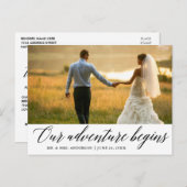 Kalligrafie Unser Abenteuer beginnt Hochzeit Postkarte (Vorne/Hinten)