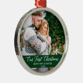 Kalligrafie Unser erstes Weihnachtspaar Grün Ornament Aus Metall (Rechts)