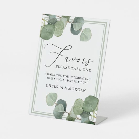 Kalligrafie Watercolor Eukalyptus-Gastgeschenk Hoc Sockelschild (Vorderseite)