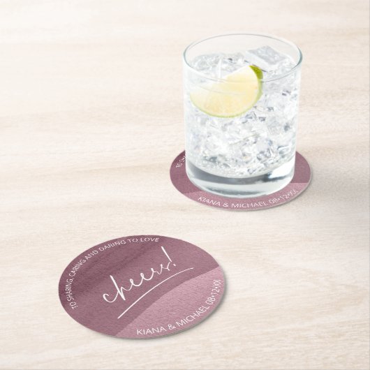 Kalligrafie Wedding Cheers Mauve ID771 Runder Pappuntersetzer (Vor Ort)