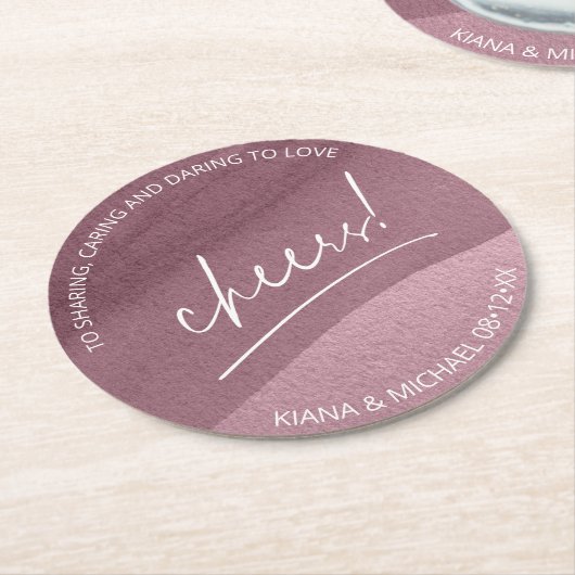 Kalligrafie Wedding Cheers Mauve ID771 Runder Pappuntersetzer (Angewinkelt)