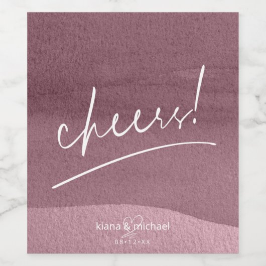 Kalligrafie Wedding Cheers Mauve ID771 Weinetikett (Einzelnes Label)