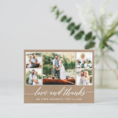 Kalligrafie Wedding Kraft 5 Foto Liebe Dank Postkarte (Stehend Vorderseite)