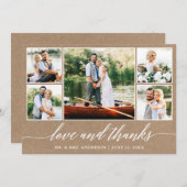 Kalligrafie Wedding Kraft Liebe Dank 5 Foto Dankeskarte (Vorne/Hinten)