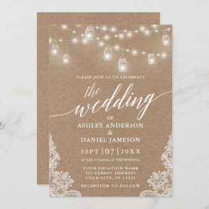 Kalligrafie Wedding Lights Lace Kraft Einladung