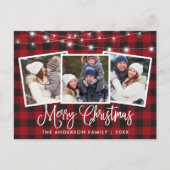 Kalligrafie Weihnachten Karierte String Lights 3 F Postkarte (Vorderseite)