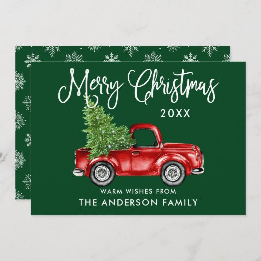 Kalligrafie Weihnachtsschneeflocken Grün Feiertagskarte (Vorne/Hinten)