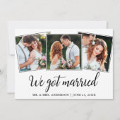 Kalligrafie Wir Got Verheiratet 3 Foto Hochzeitkar Dankeskarte (Vorderseite)