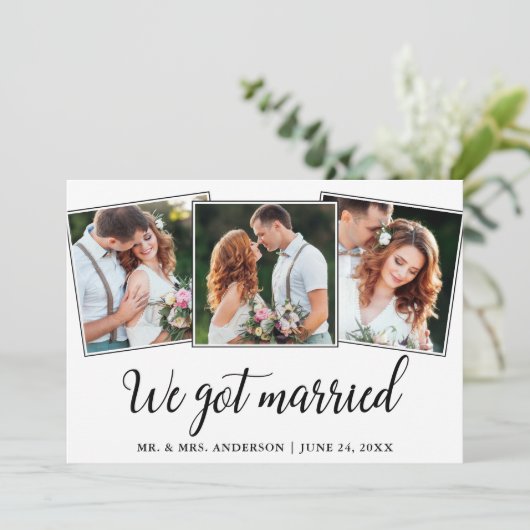 Kalligrafie Wir Got Verheiratet 3 Foto Hochzeitkar Dankeskarte (Stehend Vorderseite)