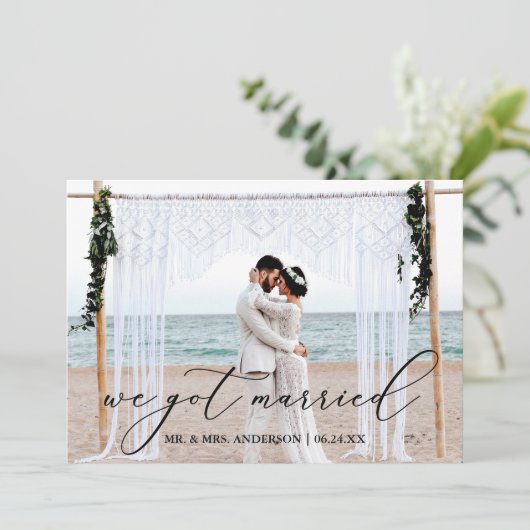 Kalligrafie Wir Got Verheiratete Foto-Hochzeitkart Dankeskarte (Stehend Vorderseite)