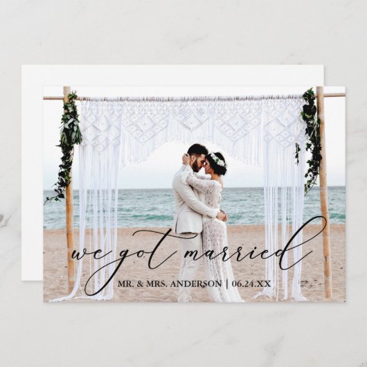 Kalligrafie Wir Got Verheiratete Foto-Hochzeitkart Dankeskarte (Vorne/Hinten)