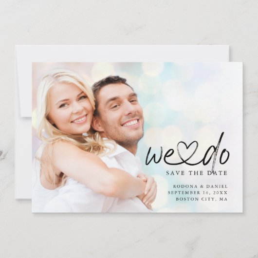 Kalligrafie Wir machen Foto QR-Code für vernetztes Save The Date (Vorderseite)