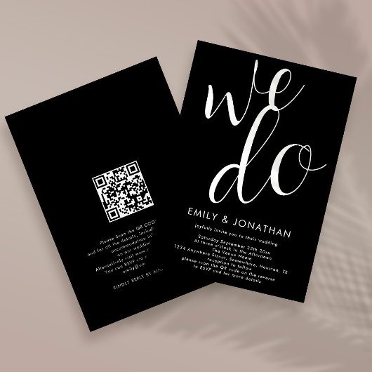 Kalligrafie wir machen QR-Code Hochzeit schwarz Einladung