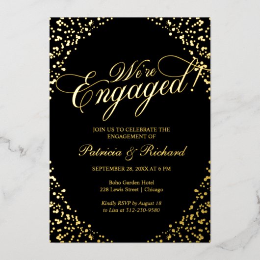 Kalligrafie Wir sind eine Verlobte Engagement-Part Folieneinladung (Vorderseite)