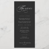 Kalligrafische elegante schwarze Hochzeitsmenü Menükarte (Vorderseite)