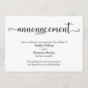 Kalligrafische Hochzeitsabsage Anzeige Einladung
