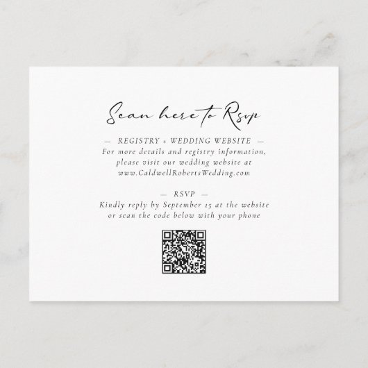 Kalligrafischer Abend Hochzeitsempfang Einladung Postkarte (Rückseite)