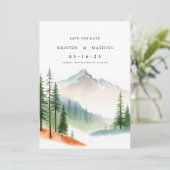 Kalligrafischer Custom Mountain Save The Date (Stehend Vorderseite)