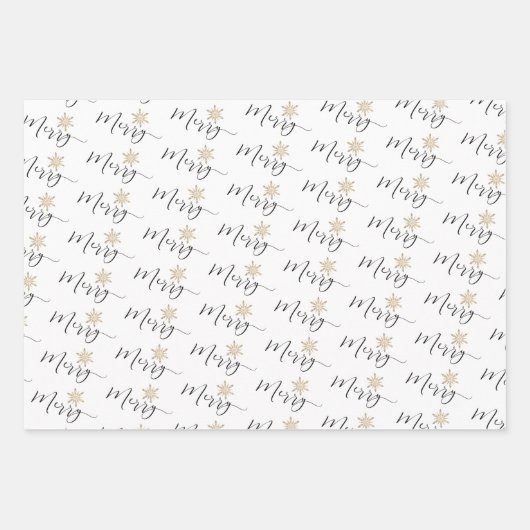 Kalligrafischer Glitzer Schneeflocken Weihnachten Geschenkpapier Set (Vorderseite 3)