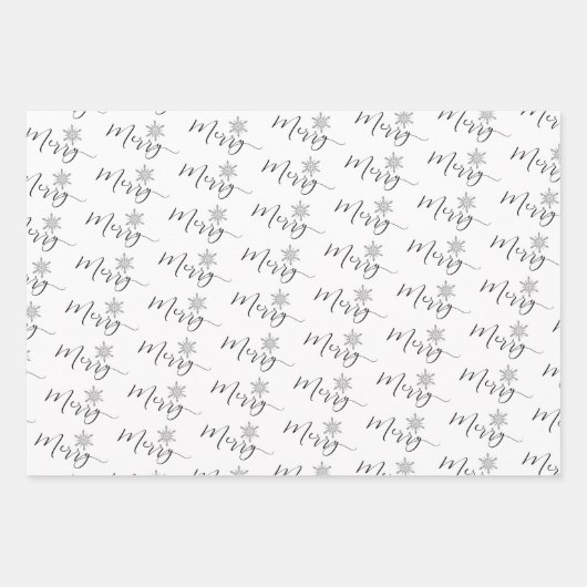 Kalligrafischer Glitzer Schneeflocken Weihnachten Geschenkpapier Set (Vorderseite 2)