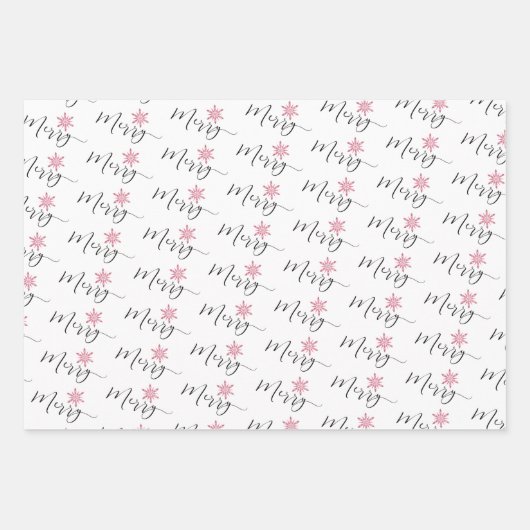 Kalligrafischer Glitzer Schneeflocken Weihnachten Geschenkpapier Set (Vorderseite)