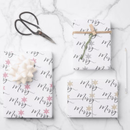 Kalligrafischer Glitzer Schneeflocken Weihnachten Geschenkpapier Set