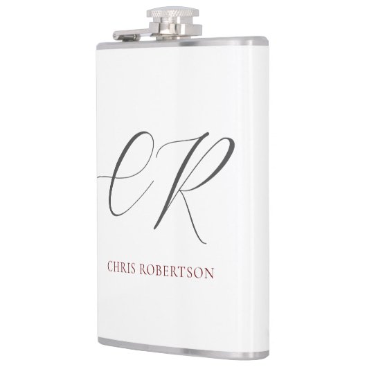 Kalligrafischer Monogrammname Schwarz-weißes benut Flachmann (Links)