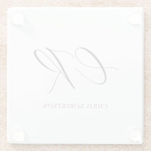 Kalligrafischer Monogrammname Schwarz-weißes benut Glasuntersetzer (Rückseite)