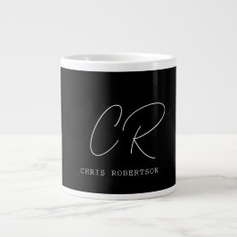 Kalligrafischer Monogrammname Schwarz-weißes benut Jumbo-Tasse