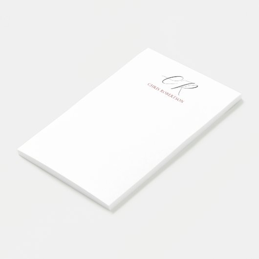 Kalligrafischer Monogrammname Schwarz-weißes benut Post-it Klebezettel (angewinkelt)