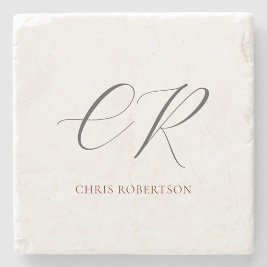 Kalligrafischer Monogrammname Schwarz-weißes benut Steinuntersetzer (Vorderseite)