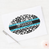 Kalligrafischer Name Art Damask Muster Ovaler Aufkleber (Umschlag)