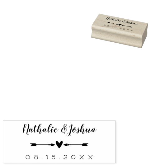 Kalligrafischer Name Herz & Pfeile Hochzeitdatum Gummistempel (Stempel)